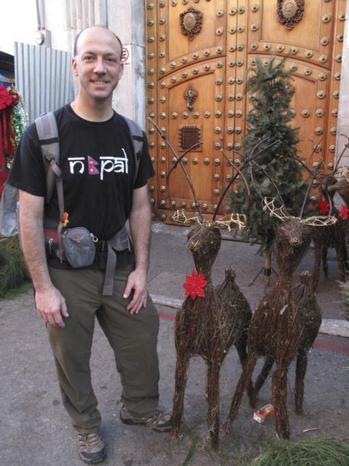 Checking out the Christmas decorations at the market.
